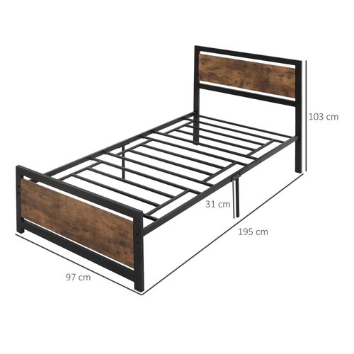 HOMCOM Single Size Metal Bed Frame w/ Headboard & Footboard, 97x195x103cm