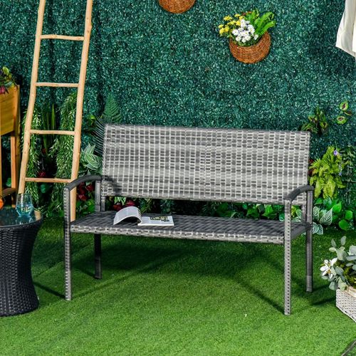 Outsunny Patio Rattan 2 Seater Garden Bench Love Seater Garden Armchair Grey