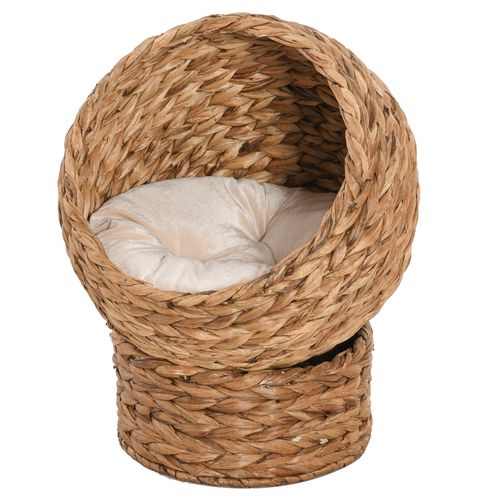 Wicker Cat House, Raised Cat Bed with Cylindrical Base, 50 x 42 x 60 cm