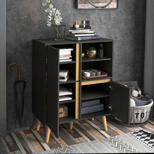 HOMCOM Storage Cabinet Sideboard with Tempered Glass Adjustable Shelves