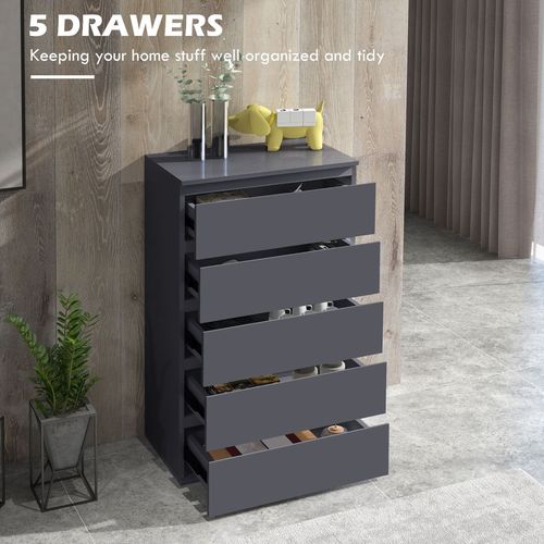 HOMCOM Bedroom Chest of Drawers, High Gloss 5 Drawers Dresser, Drawer Unit