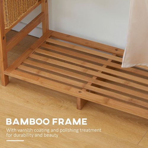 Bamboo Clothes Rail Garment Rack with 6 Tier Storage Shelf Hanging Rod