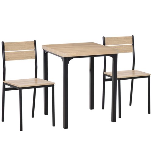 3 Pcs Compact Dining Table 2 Chairs Set Wooden Metal Legs Kitchen