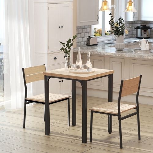 3 Pcs Compact Dining Table 2 Chairs Set Wooden Metal Legs Kitchen