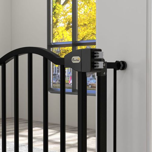 PawHut 74-94cm Adjustable Metal Pet Gate Safety Barrier w/ Auto-Close Black