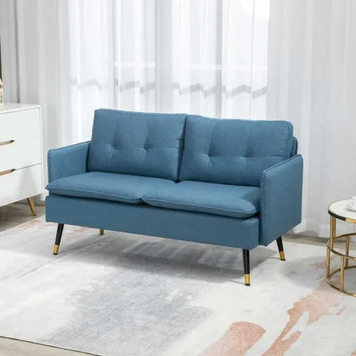 2 Seater Sofas for Living Room Fabric Couch Button Tufted Love Seat Dark Blue