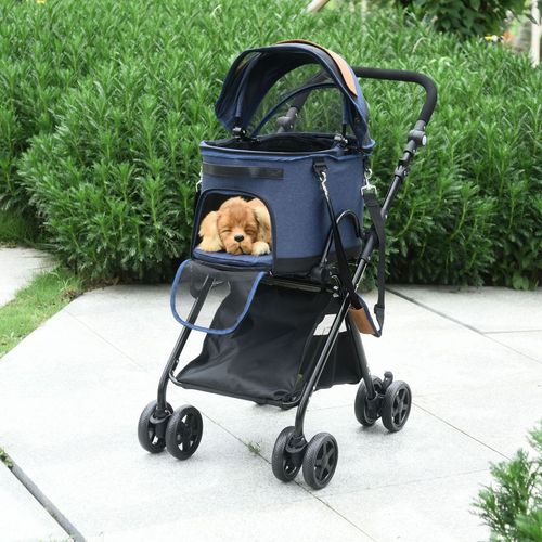 Luxury Folding Pet Stroller Removable Carrier Adjustable Canopy Bag Brake