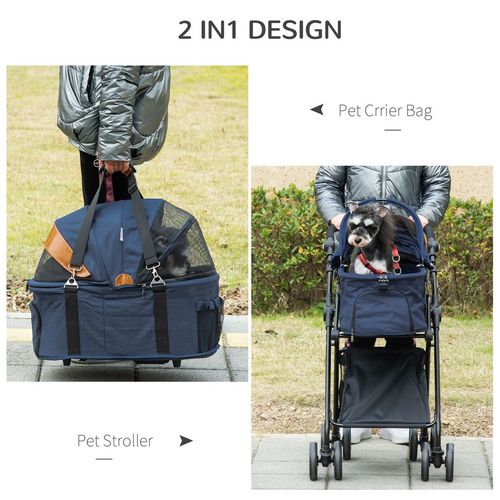 Luxury Folding Pet Stroller Removable Carrier Adjustable Canopy Bag Brake