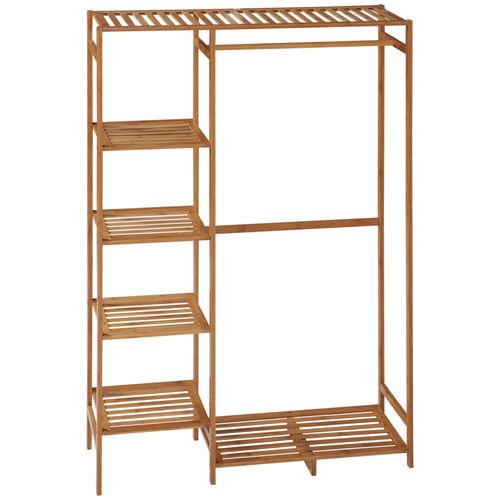 Bamboo Clothes Rail Garment Rack with 6 Tier Storage Shelf Hanging Rod