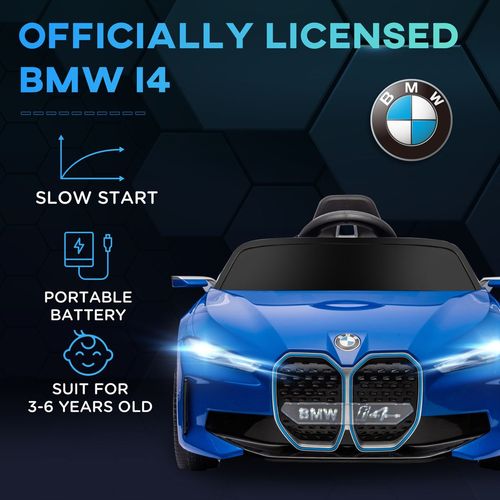 HOMCOM BMW i4 Licensed 12V Kids Electric Ride-On Car with Remote Control - Blue