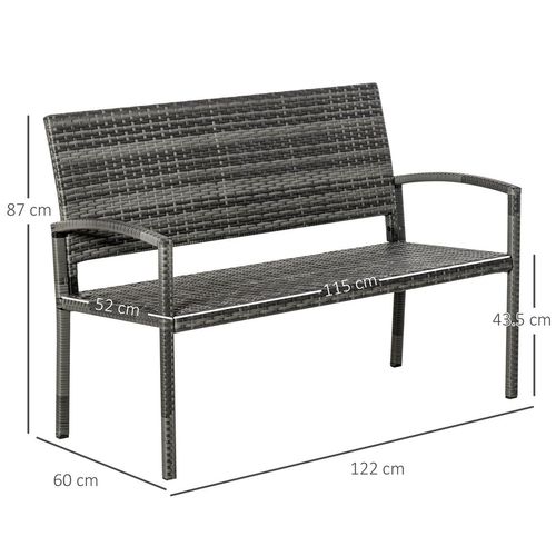 Outsunny Patio Rattan 2 Seater Garden Bench Love Seater Garden Armchair Grey