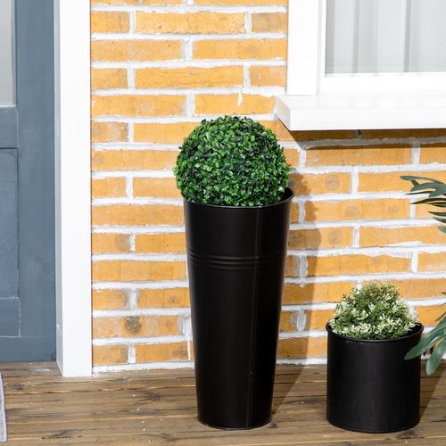 HOMCOM Set of 2 Potted Artificial Plants Boxwood Ball Trees Outdoor, 60cm