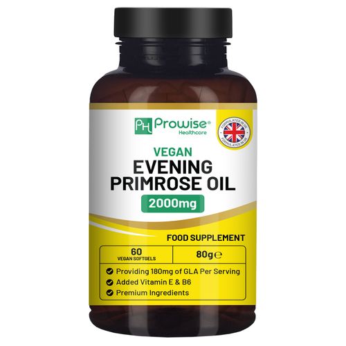 Vegan Evening Primrose Oil 2000mg with Vitamin E & B6 ? 60 Vegan Softgels| Pure Cold Pressed I 180mg GLA per Capsule I Women's Health I Premium Quality I by Prowise Healthcare