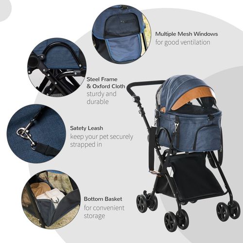 Luxury Folding Pet Stroller Removable Carrier Adjustable Canopy Bag Brake