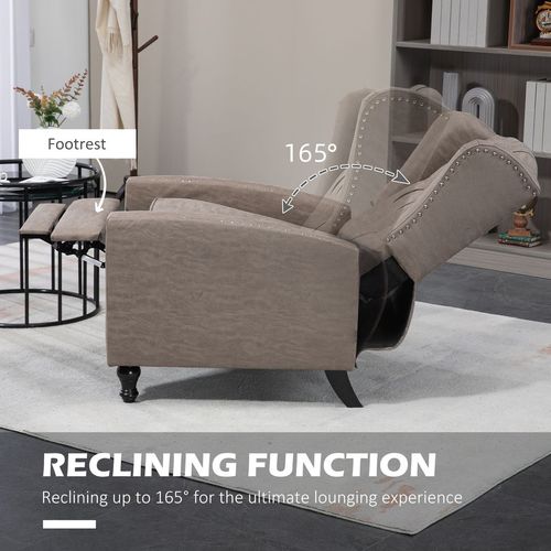 HOMCOM Marble Effect Manual Reclining Armchair w/ Footrest Studs Wood Legs Brown