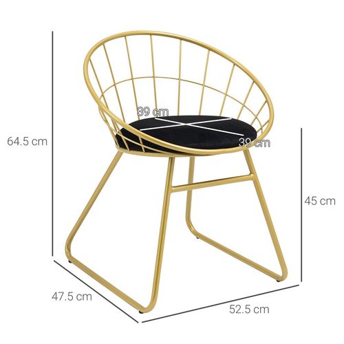 Metal Wire Dining Chairs Set of 2, Steel Frame for Kitchen Gold