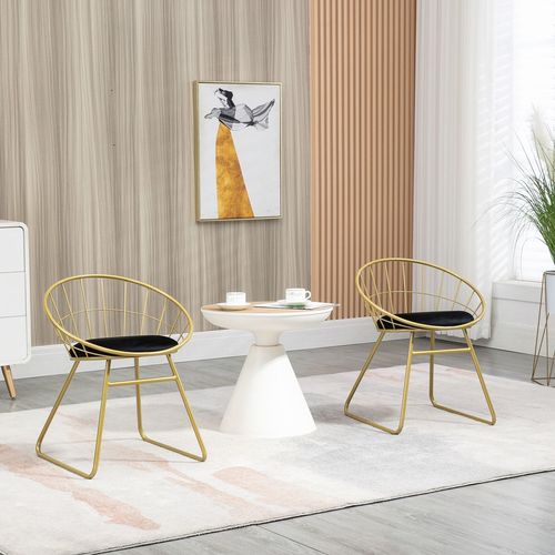 Metal Wire Dining Chairs Set of 2, Steel Frame for Kitchen Gold