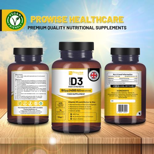 Prowise Vitamin D3 Vegetarian Tablets Immune Support Calcium Boost Bone Muscle