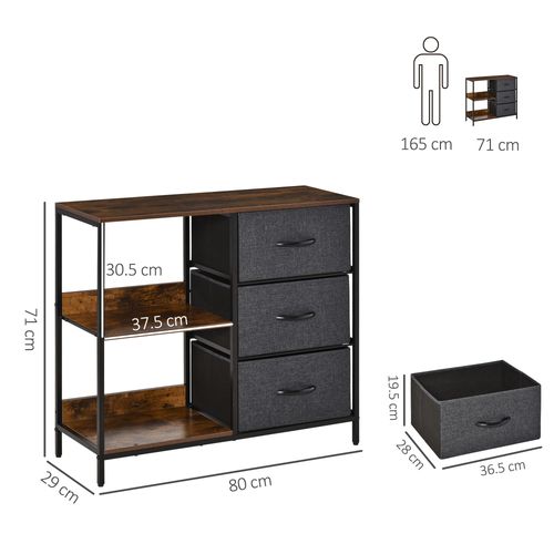 HOMCOM Chest Dresser with 3 Drawers Storage Cabinet Organizer, Black