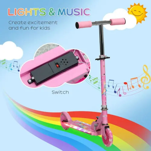 Scooter for Kids Ages 3-7 W/ Lights Music Adjustable Height Folding Frame - Pink