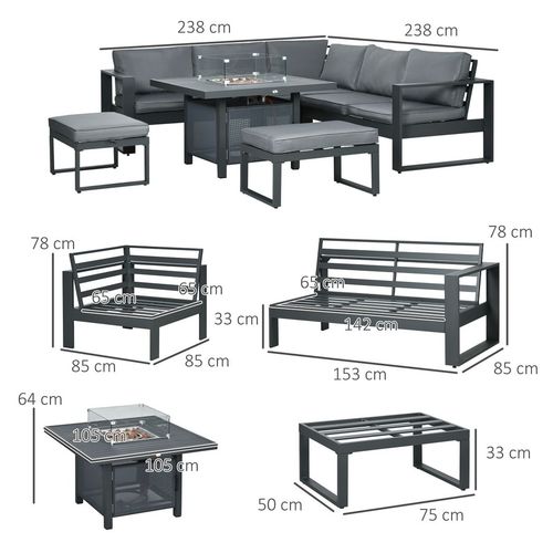 Outsunny 6-Piece Garden Furniture Set with Firepit Table Outdoor Sofa Aluminium