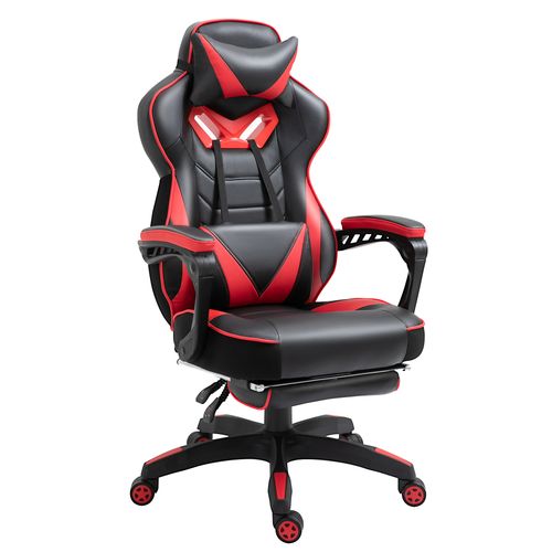 Gaming Chair Ergonomic Reclining w/ Manual Footrest Wheels Stylish Office Red