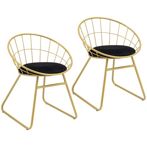 Metal Wire Dining Chairs Set of 2, Steel Frame for Kitchen Gold