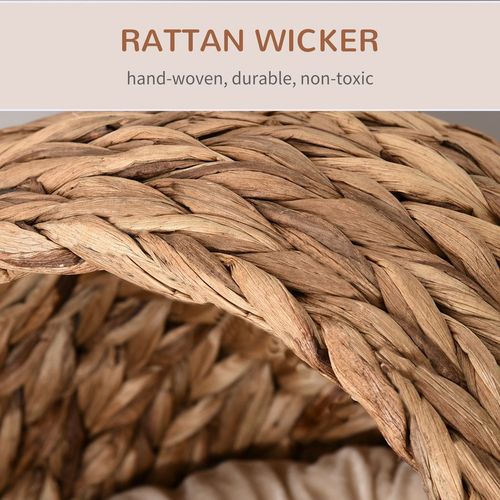 Wicker Cat House, Raised Cat Bed with Cylindrical Base, 50 x 42 x 60 cm