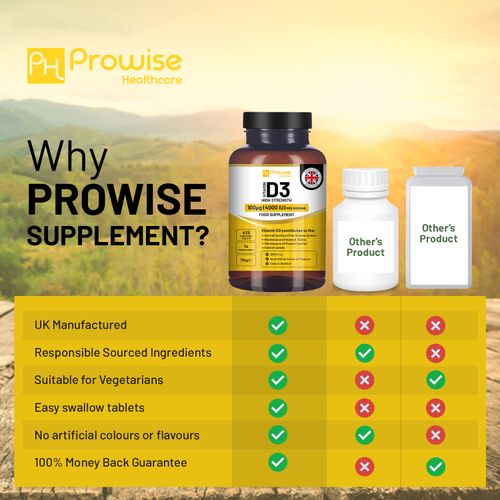 Prowise Vitamin D3 Vegetarian Tablets Immune Support Calcium Boost Bone Muscle