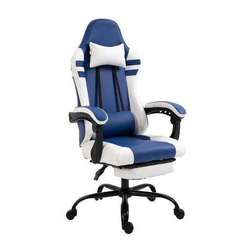 Luxe PU Leather Gaming Office Chair w/ Footrest Wheels Reclining Back Red/ Blue