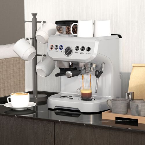 HOMCOM Espresso Machine, Bean Grinder & Steam Wand, 15 Bar Pressure, Silver.