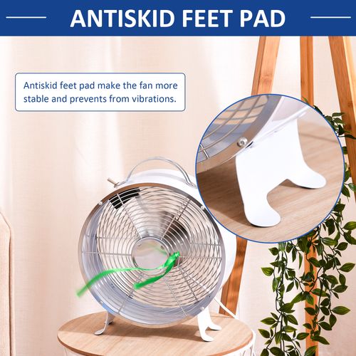 HOMCOM 26cm 2-Speed Electric Fan  Safe Guard Anti-Slip Feet Home Office White