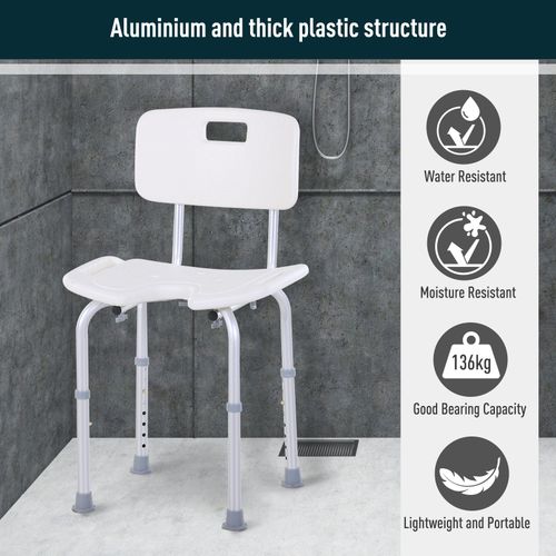 HOMCOM Adjustable Aluminum Shower Bath Stool Spa Chair Non-Slip Feet, Handle