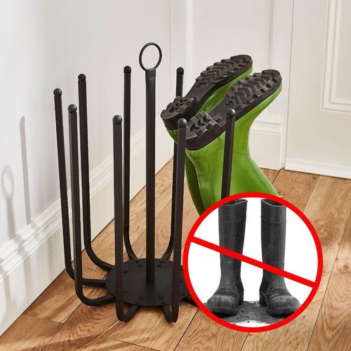 5 Pair Black Round Boot Shoe Rack Welly Holder Stand Storage Organizer