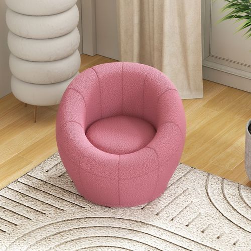 HOMCOM Modern Round Boucle Armchair Accent Chair for Living Room Bedroom Pink