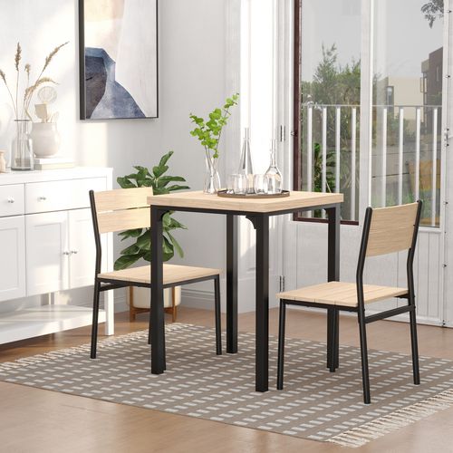 3 Pcs Compact Dining Table 2 Chairs Set Wooden Metal Legs Kitchen