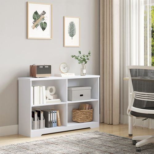 Simple Modern 4-Compartment Low Bookcase w/ Shelves Cube Display Office