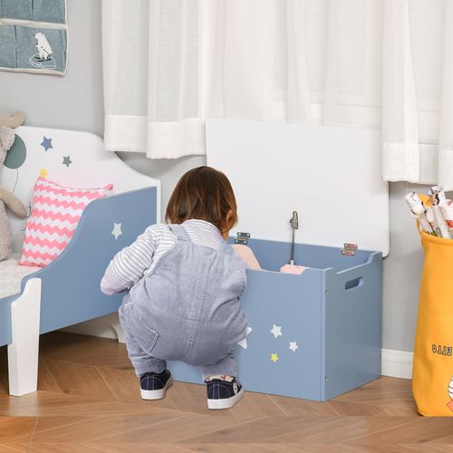 Kids Wooden Toy Box Children Storage Chest Organiser Side Handle Blue HOMCOM