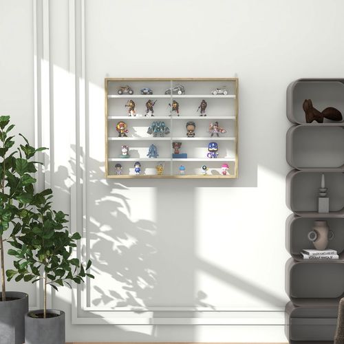 HOMCOM 5-Tier Wall Display Shelf Unit Cabinet w/ Shelves Glass Doors Natural