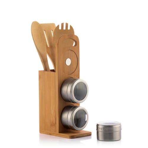 Bamsa Bamboo Set & Magnetic Spice Tins 7 Pieces Stainless Steel