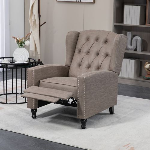 HOMCOM Marble Effect Manual Reclining Armchair w/ Footrest Studs Wood Legs Brown