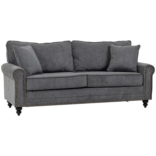 2 Seater Sofas Fabric Sofa with Nailhead Trim Cushions and Throw Pillows Grey