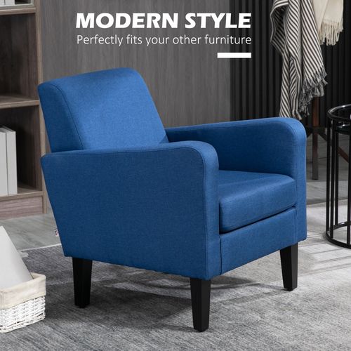 HOMCOM Modern Armchair Accent Chair with Rubber Wood Legs for Bedroom Blue