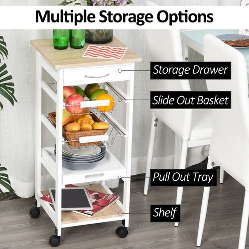 MDF Wood 5-Tier Kitchen Storage Trolley White